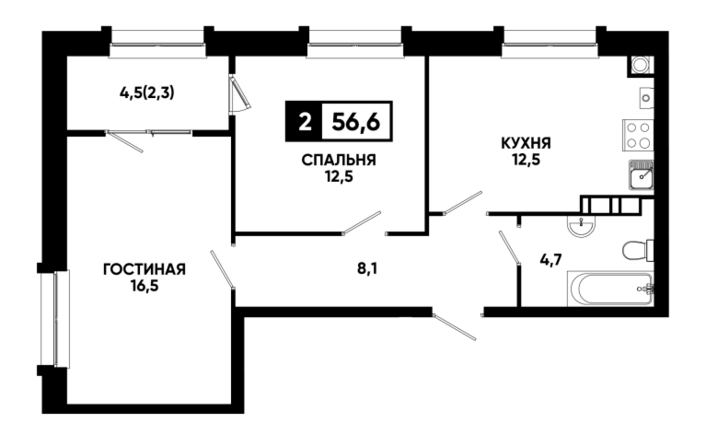 Двухкомнатная квартира