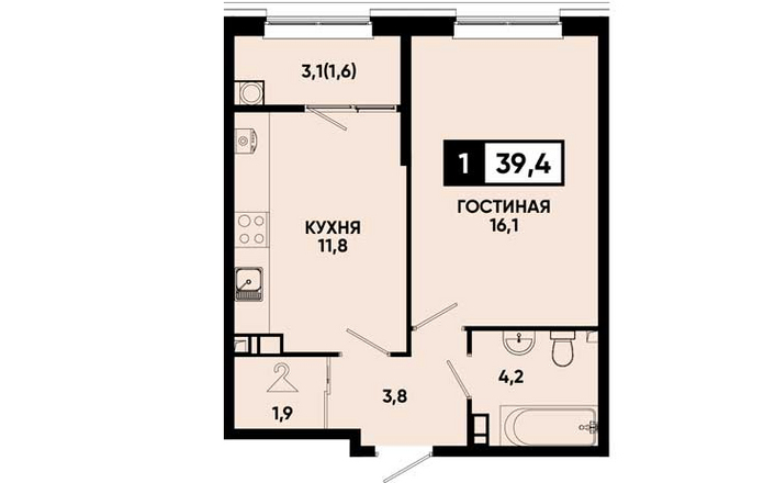 Однокомнатная  квартира