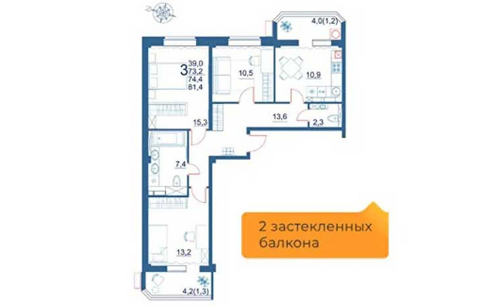 Трехкомнатные
