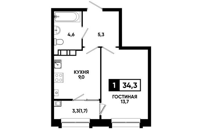 Однокомнатная квартира